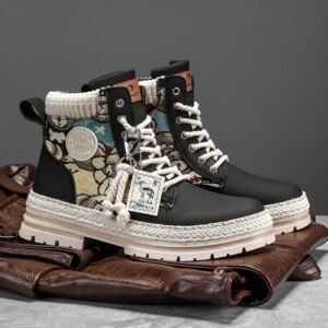 Winter high top Martin boots men's plush workwear trendy boots men's motorcycle boots