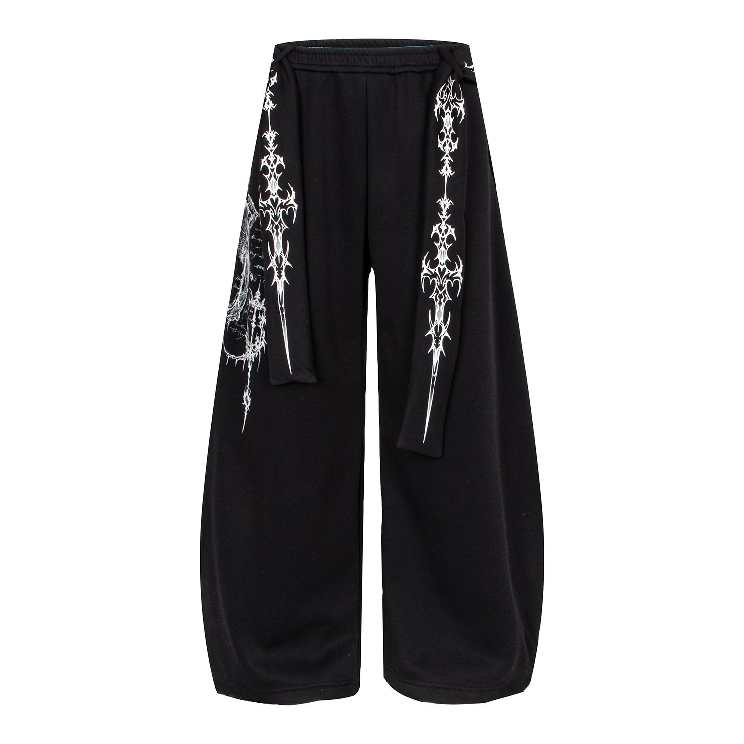 Retro Street Graffiti Belted Loose Fleece Knife Pants Unisex Casual Streetwear - Image 2