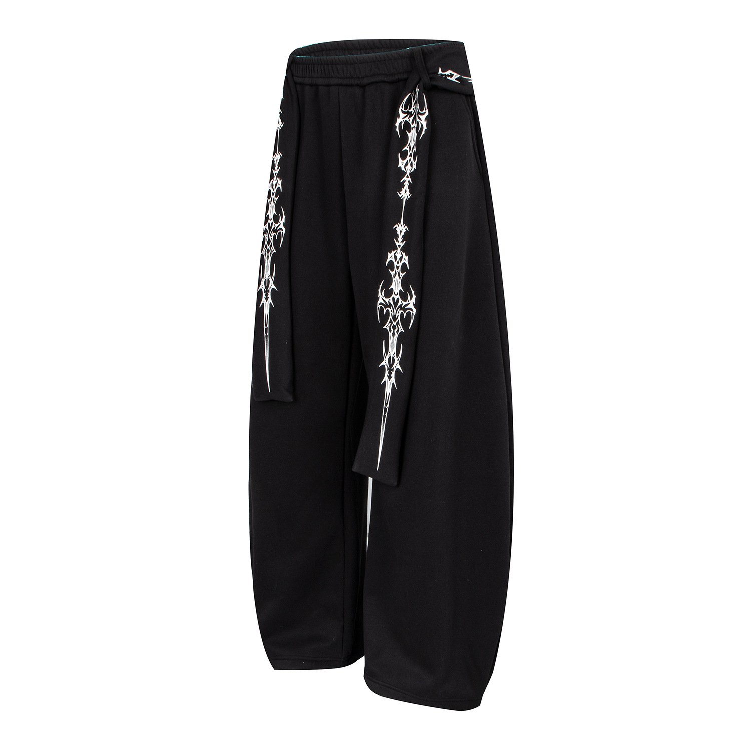 Retro Street Graffiti Belted Loose Fleece Knife Pants Unisex Casual Streetwear - Image 4