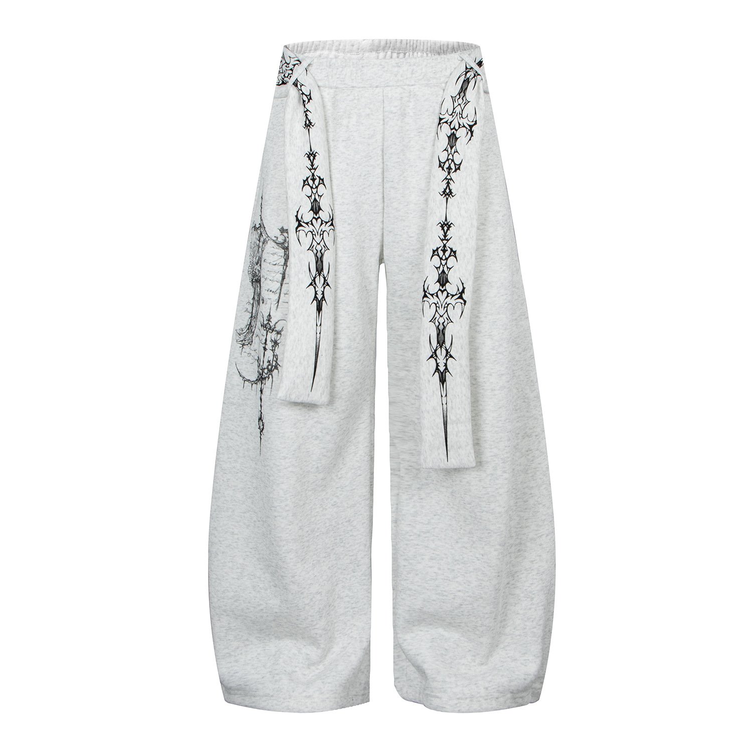 Retro Street Graffiti Belted Loose Fleece Knife Pants Unisex Casual Streetwear - Image 5